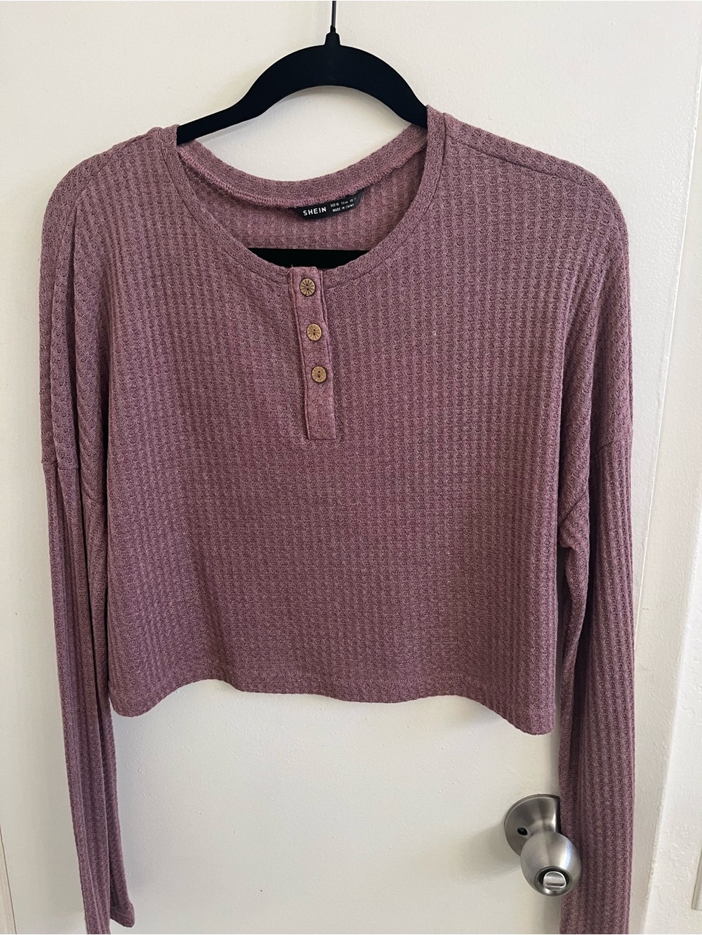 Mauve Waffle-Knit Long Sleeve Henley Top
